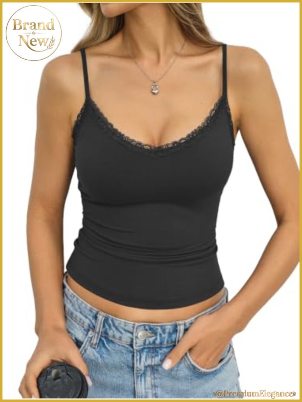 Lace Cami Tank Top Adjustable Straps V Neck Open Back Summer